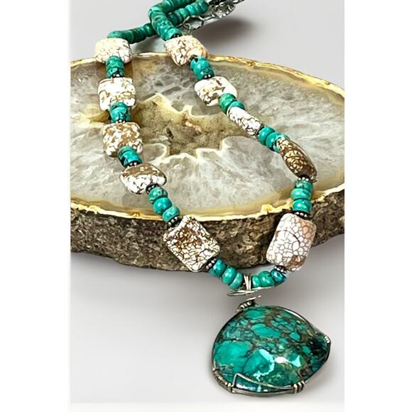 VTG Native American Sterling 925 Chunky Turquoise Agate Bead Statement Necklace - Picture 10 of 16